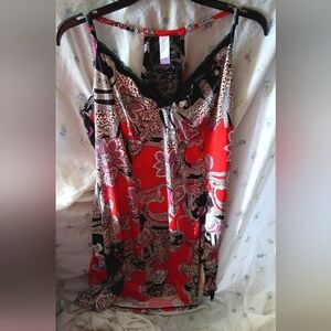 Secret Treasures Black and Red Floral Lace Top